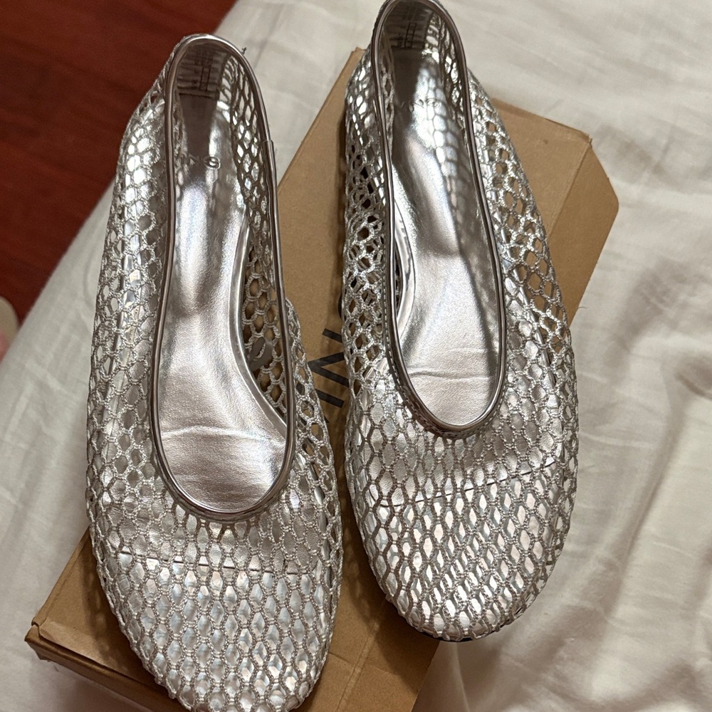 Silver Metallic Mesh Ballet Flats - Women's - Picture 2 of 3